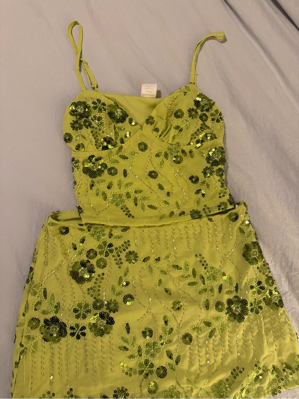 No Boundaries Lime Green Sequin Floral Party Dress
